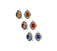 Set aus drei Bali-Stil Blau Orange Rot Kristall Oval Zwei-Ton Clip-On Ohrringen für Frauen Nicht durchstochen Versilbertes Vergoldetes Messing