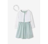 Set aus Kleid, Bolero & Haarreif für Mädchen, Kommunion salbeigrün Gr. 134 von vertbaudet