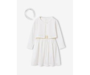 Set aus Kleid, Bolero & Haarreif für Mädchen, Kommunion weiß Gr. 128 von Vertbaudet