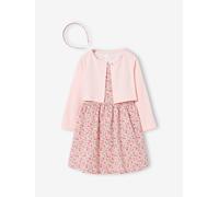 Set aus Kleid, Cardigan & Haarband für Mädchen rosa Gr. 134 von vertbaudet