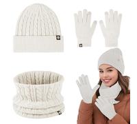 Set aus Mütze und Handschuhen für Damen, Winter, Set aus Mütze und Schal für Damen | Warmes Set mit Hut und Handschuhen für Damen - Strickmütze, Wintermütze und Handschuhe für Familien, beige, Se