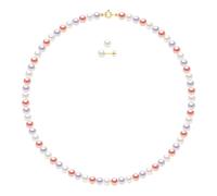 Set bestehend aus: Halskette aus echten Süßwasser-Zuchtperlen, halbrund, 6-7 mm Einheitsgröße