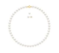 Set Halskette + Ohrringe - echte Süßwasser-Zuchtperlen rund 8-9 mm Einheitsgröße