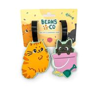 Set mit 2 Gepäckanhängern aus PVC, Motiv: Katzen Beans & Co, Adressanhänger für Flugzeug, Katze, für Mädchen und Kinder, Puckator