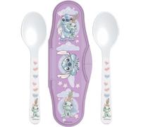 Set mit 2 Löffeln mit Stitch-Box Kinderbesteck aus weichem Silikon, Disney-Design, inklusive Reisetasche sicher, rutschfest, perfekt für Entwöhnung, Kindergarten und erste Mahlzeiten.