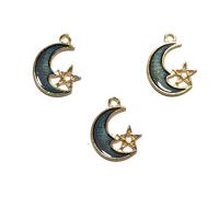 Set mit 3 Anhängern, Metall, goldfarben, Mond, blau, 19 x 15 mm (01)