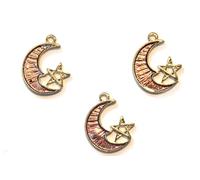 Set mit 3 Anhängern, Metall, goldfarben, Mond, Rosa, 19 x 15 mm (01)