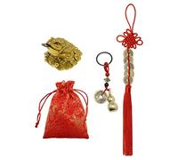 Set mit 3 Feng Shui Geldfrosch chinesischen Knoten Glücksmünzen Feng Shui Messing Wu Lou mit Münzen Schlüsselanhänger für Langlebigkeit Reisen sicher Reichtum Erfolg und Glück