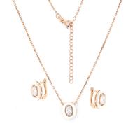 Set: Ohrringe + Collier aus 925 Silber, vergoldet, mit Zirkonia, umrahmt in Emaille