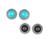 Set Von 2 Bali Stil Zweifarbig Schwarz Simulierter Onyx Blau Simulierter Türkis Dome Clip On Ohrringe Für Frauen Nicht Durchstochenes Ohr Silber Gold Plattiert