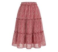 Seta T Damen Bedruckter Chiffon Rock Fließend A Linie Etagen Sommerrock | Elastischer Hoher Bund Knieumspielend Geraffter Saum Nicht Durchsichtig Voll Gefüttert Strandoutfit