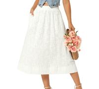 Seta T Damen Boho Rock Lochstickerei Elastischem Bund Hoher Taille A-Linie Baumwolle Stickerei Spitze Strand Sommer Midirock Weiß XL
