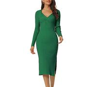 Seta T Damen Langarm Pulloverkleid Herzförmiger Ausschnitt Schmaler Passform Gestricktes Seitenschlitz Kleid Grün L