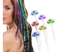 Sets von 3, 6, 10 LED-Faser-Haarverlängerungen. Light-up Rainbow Haar oder in der blauen, roten, grünen oder weißen Farbe Haarspange für Partei. (10 x MULTICOLOUR)