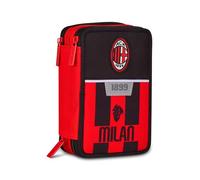 Seven Milan Schulmäppchen mit 3 Reißverschlüssen, schwarz, Stiftehalter mit Dreifachfach, komplett mit Stiften, Bleistiften, Farben, Zubehör Rucksack, Grundschule, Kind Fußball, Schwarz, Modern