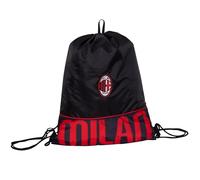 Seven AC Mailand Sportbeutel, Turnbeutel, Schultasche, Öffnung mit Kordelzug, Schule-Freizeit-Sport, Kinder und Jugendliche, Schwarz/rot, Fußball Fan Geschenkidee