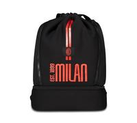 Seven AC Mailand Sportbeutel, Turnbeutel, Schultasche, Öffnung mit Kordelzug, Schule-Freizeit-Sport, separates Fach für Schuhe - Kinder und Jugendliche, Schwarz/rot, Fußball Fan Geschenkidee