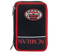 Seven AC Milan Federmäppchen, Federtasche für Schreibwaren, Etui komplett mit Bleistiften, Filzstiften, Schulmaterial, mit 3 Fächern, Mädchen, Schule - Grundschule, XXL Fußball rot schwarz