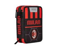 Seven Schulmäppchen mit 3 Fächern, A.C. Milan Fußball - Path of Victory, rot schwarz - Stiftehalter mit Mehreren Fächern mit Bleistiften, Stiften und Farben, Mehrfarbig, Taglia Unica, Modern
