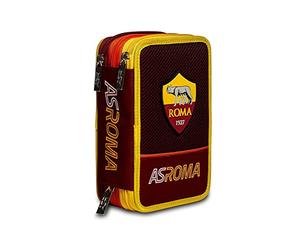 Seven AC Rom Federmäppchen, Federtasche für Schreibwaren, Etui komplett mit Bleistiften, Filzstiften, Schulmaterial, mit 3 Fächern, Mädchen, Schule - Grundschule, XXL Fußball rot gelb