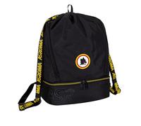 Seven AS Roma Sportbeutel, Turnbeutel, Schultasche, Öffnung mit Kordelzug, Schule-Freizeit-Sport, separates Fach für Schuhe - Kinder und Jugendliche, Schwarz, Fußball Fan Geschenkidee