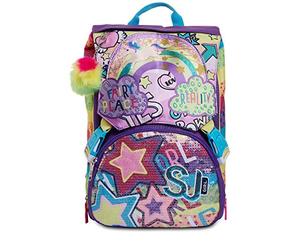 Seven Big Ausziehbarer Schulrucksack - Sj Gang - Mehrfarbiges Mädchen - Grundschule mit Flip-System - Wendbare Pailletten