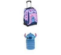 Seven Bundle Lilo & Stitch Schulranzen Mädchen mit Rollen, 2 in 1 Schulrucksack mit Trolley 1.-4. Klasse + Mäppchen aus Silikon
