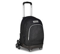 Seven Comby Schultrolley mit 8 Rädern, Made of Stars, Schwarz, Glitzereffekt, 31 l, zerlegbar, Verwendung als Rucksack, Teleskopstange, ausgestattete Tasche, Laptoptasche, Grund- und Mittelschule