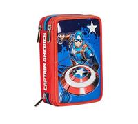 SEVEN Federmäppchen für die Schule mit 3 Fächern, Disney Captain America - Legend Avange, blau rot - Federmäppchen mit Mehreren Fächern mit Bleistiften, Stiften und Farben, Zubehör Rucksack,