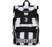 Seven Erweiterbarer Rucksack Juventus, Doppelfach, Schwarz, 24 l, seitlicher Reißverschluss, Fronttasche, Seitentasche für Trinkflasche, Grund- und Mittelschule, Kinder, Jungen, Fußball, offizielles
