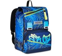 Seven Erweiterbarer Schulranzen,für Schule Sport Freizeit, ab 1. Klasse, für Mädchen und Jungen, gepolsterter Rucksack,mit Trinkflaschenfach, blau-grün