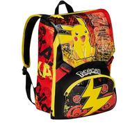 Seven Erweiterbarer Schulrucksack POKEMON - PIKACHU, Gelb Rot - Doppelter Rucksack mit Reißverschluss und mit Trinkflaschenhalter, Kinderrucksack, mehrfarbig, Taglia unica, Rucksack Backpacks