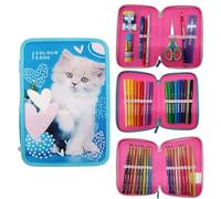 Seven Federmäppchen Colour Code, Federmäppchen mit 3 Reißverschlüssen, mit Tiermotiven, blau, Modern