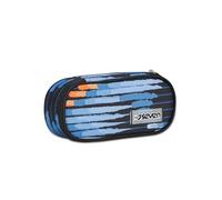 SEVEN Federmäppchen für Schule Round Plus, Blau, Freethink Boy, ovales Federmäppchen mit Innentasche und elastischen Stifthaltern, Zubehör Rucksack, Grundschule, Mittel, Oben, Kinder, Jungen, blau,