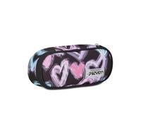 Seven Federmäppchen für Schule Round Plus, schwarz und lila, Freethink Girl, ovale Tasche mit Innentasche und elastischen Stifthaltern, Zubehör Rucksack, Grundschule, Mittel, Oben, Mädchen, fuchsia,