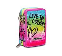 SEVEN Federmäppchen mit 3 Fächern, Rosa, 3 Fächer, komplett mit Bleistiften, Markern, Farben, Zubehör Rucksack, Grundschule, Medium, Oben, Mehrfarbig, Lebendig und farbenfroh