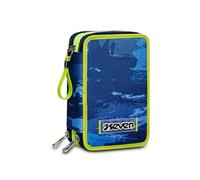 Seven Federmäppchen, Mäppchen, Mehrfarbig, Federtasche für Schreibwaren, Etui komplett mit Bleistiften, Filzstiften, Schulmaterial, mit 3 Fächern, Mädchen, Schule - Grundschule, XXL grün/blau