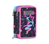 Seven Federmäppchen, Mäppchen, Mehrfarbig, Federtasche für Schreibwaren, Etui komplett mit Bleistiften, Filzstiften, Schulmaterial, mit 3 Fächern, Mädchen, Schule - Grundschule, XXL, Mehrfarbig