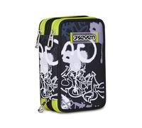 Seven Federmäppchen, Mäppchen, Mehrfarbig, Federtasche für Schreibwaren, Etui komplett mit Bleistiften, Filzstiften, Schulmaterial, mit 3 Fächern, Mädchen, Schule - Grundschule, XXL, grau-gelb