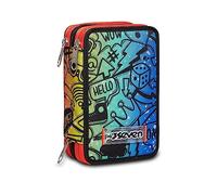 Seven Federmäppchen, Mäppchen, mehrfarbig, Federtasche für Schreibwaren, Etui komplett mit Bleistiften, Filzstiften, Schulmaterial, mit 3 Fächern, Mädchen, Schule - Grundschule, XXL blau rot