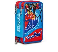 Seven Federmäppchen, Mäppchen, mehrfarbig, Federtasche für Schreibwaren, Etui mit Stiften, Kugelschreiber, & mehr, 3 Fächer, Mädchen & Jungen, Schule - Grundschule, XXL, rot/blau