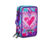Seven Federmäppchen, Mäppchen, mehrfarbig, Federtasche für Schreibwaren, Etui mit Stiften, Kugelschreiber, & mehr, 3 Fächer, Mädchen & Jungen, Schule - Grundschule, XXL, TRENDY HEART GIRL