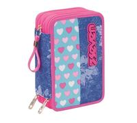 Seven Federmäppchen, Mehrfarbig, Federtasche für Schreibwaren, Etui mit Stiften, Kugelschreiber, & mehr, 3 Fächer, Mädchen & Jungen, Schule - Grundschule, XXL Candy Fuxia rosa/blau/schwarz