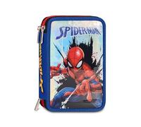 Seven Federmäppchen mit 3 Reißverschlüssen Spiderman, Blau, Dreifach-Fach, Stifthalter, Inhalt 44 Stück, Schreibwaren enthalten, Zubehör Rucksack, Grundschule und Kindergarten, Kinder