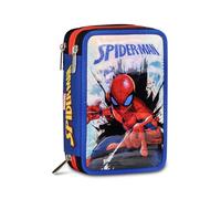 Seven Federmäppchen mit 3 Reißverschlüssen Spiderman, Blau, Dreifach-Fach, Stifthalter, Inhalt 44 Stück, Schreibwaren enthalten, Zubehör Rucksack, Grundschule und Kindergarten, Kinder
