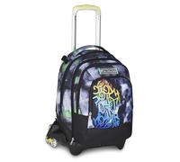 Seven Schultrolley Jack mit 3 Rädern, Schwarz Grün, Rucksack mit abnehmbarem Trolley mit 37 Liter Fassungsvermögen, Trinkflasche, abnehmbarer Rucksack, Grund- und Mittelschule, Kinder, Schwarz