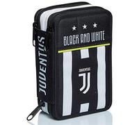 Seven Juventus Federmäppchen, Federtasche für Schreibwaren, Etui komplett mit Bleistiften, Filzstiften, Schulmaterial, mit 3 Fächern, Mädchen, Schule - Grundschule, XXL Fußball schwarz weiß