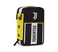Seven Juventus Federmäppchen für die Schule mit 3 Reißverschlüssen, schwarz, Stiftehalter, dreifach mit Stiften, Bleistiften, Farben, Grundschule, Kinder, Fußball, Schwarz, Modern