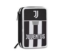 Seven Juventus gefülltes Mäppchen, mit 3 Fächern, Federtasche komplett mit Bleistiften, Filzstiften, Etui für Schreibwaren, Schulmaterial, Schule und Freizeit, Mädchen und Jungen, schwarz/weiß