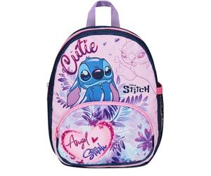 Seven Kleiner Kindergartenrucksack Disney - Lilo & Stitch, hellblau und rosa - Seitentaschen für Trinkflasche, Fronttasche, Kindergartenrucksack für Mädchen - Schulrucksack für Kinder, Mehrfarbig,